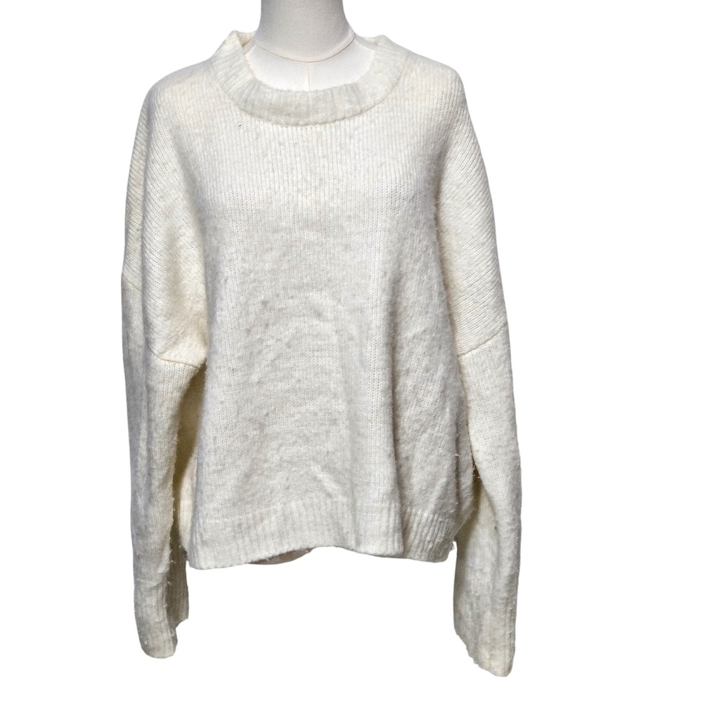 Abercrombie & Fitch Sweater Womens XL White Fuzzy Knit‎ Pullover Cozy Soft Blend